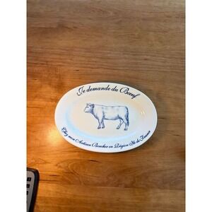 Williams-Sonoma Vintage 'Je Demande du Boeuf' Blue and White Oval Steak Platter